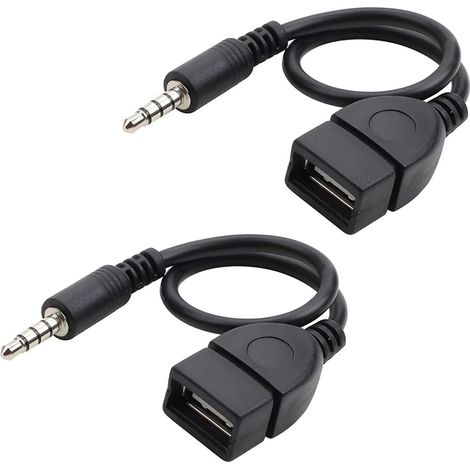 Bravix 2 Pièces Câble De Charge Usb Jack, Cordon Adaptateur Pour Port Auxiliaire De Voiture, Câble Adaptateur Audio Aux Mâle 3.5mm Vers Usb 2.0 Femelle, Pour Lecteur Cd, Téléphone Portable, Mp3