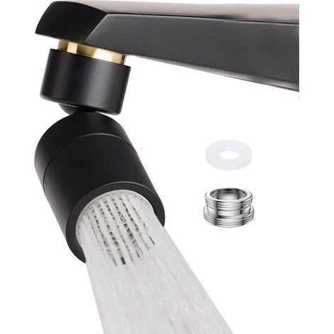 Bravix Embout Pour Robinet De Cuisine, Mousseur Pour Robinet Noir, Aérateur De Robinet Noir Pivotant, Embout Robinet Cuisine 2 Modes, Avec Adaptateur Filetage Pour Fm22, M24 (noir)