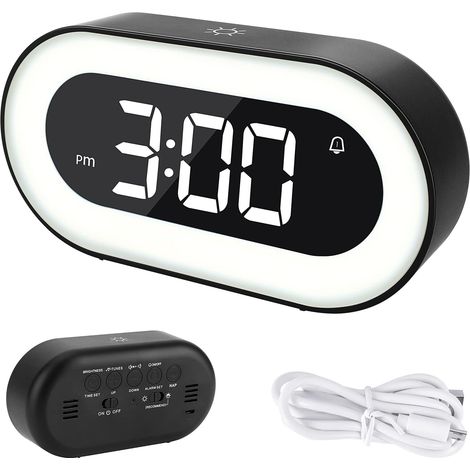 Bravix Réveil Numérique, Affichage Led Horloge De Chevet Veilleuse Réveil Double Alarme Horloge De Bureau Avec Luminosité Réglable