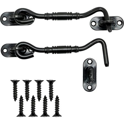 Bravix 2 Pièces Crochet Fermeture Porte Noir Acier Inoxydable Crochets Avec Oil De Porte Verrous Et Boulons Pour Serrures Porte De Grange, Salle De Bain, Fenêtre, Porte Coulissante(10cm)