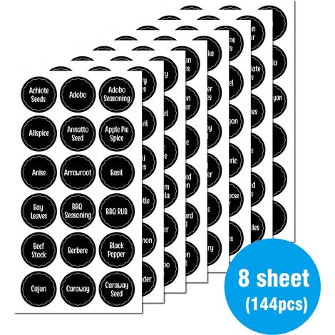 Bravix 144 Pièces Étiquettes Épices, Réutilisable Autocollants Pour Bocaux À Épices Ronde Pour Cuisine Pots À Épices, Pots À Confiture