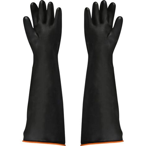Bravix Gants En Latex Résistant Aux Produits Chimiques En Caoutchouc, Résistant Aux Acides/alcalins/travaux De Sécurité Industrielle, Gants De Protection Longs, Noir, 1 Paire