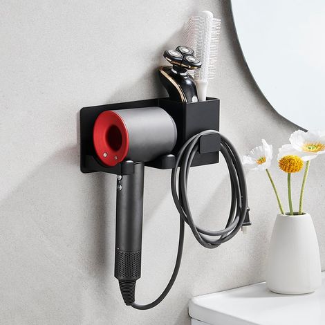 Bravix Support De Sèche-cheveux, Porte Seche Cheveux Sans Percage Avec Range-câbles, Support Auto-adhésif En Aluminium Pour Ranger Le Sèche-cheveux, Le Lisseur, Noir