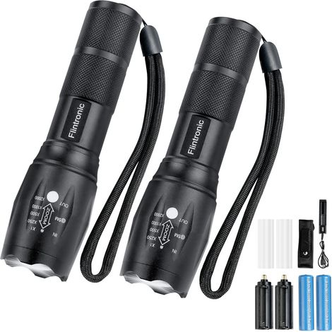 Bravix Lampe Torche Led Ultra Puissante, 2pcs Lampe De Poche 3500lumens Avec 2 Piles 18650, Chargeur Usb Et Holster,5 Modes, Étanche,anti-choc Zoom Longue Portée Pour Bricolage,camping,et Urgences