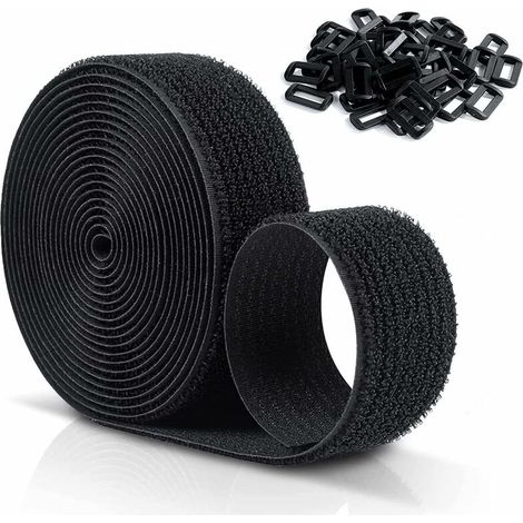 Bravix Sangles Scratch Velcr Réutilisables 10 M X 20 Mm, Sangles De Câble Réglables Avec 50 Boucles En Plastique, Libre De Couper Attaches De Câble Velcr En Nylon Noir