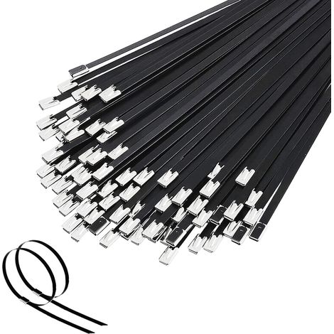 Collier De Serrage Noir 2005.6mm, 100 Pièces Attaches En Acier Inoxydable, Collier Serrage Inox Pour Bande Thermique Echappement, Entretenir Les Clôtures Et Les Auvents