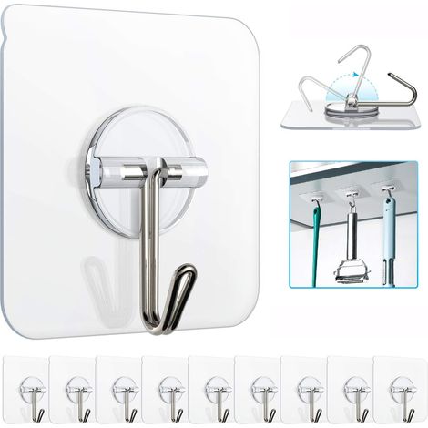 Bravix 10 Pièces Crochets Adhésifs, Crochets Utilitaires Réutilisables Crochets Muraux Robustes De 13 Lb Crochets Transparents Sans Soudure Imperméables Et Résistants À L'Huile Pour Cuisine Salle De B