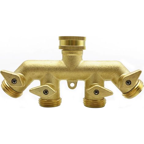 Distributeur De Tuyau (4 Voies), Adaptateur De Tuyau D'Arrosage En Laiton Adaptateur Diviseur À Quatre Voies Robinet À Tournant Sphérique Connecteur De Robinet，une Pièce，