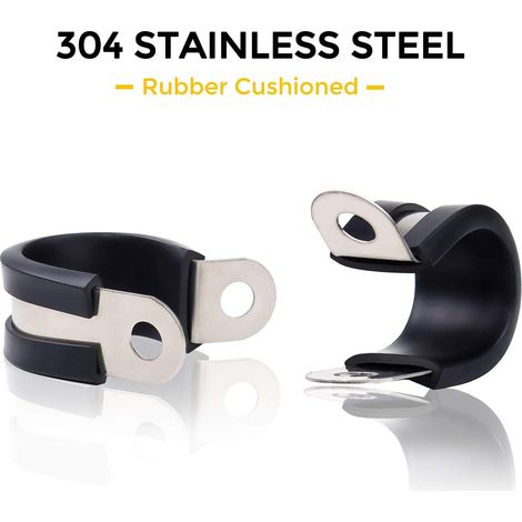 52 Pièces Caoutchouc Collier Serrage P Clips Tuyau Pinces Acier Inoxydable Pinces Caoutchouc Coussin Colliers 6 Tailles 1/4 "5/16" 3/8 "1/2" 5/8 "3/4