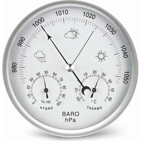 Bravix Baromètre À Cadran Avec Thermomètre Hygromètre Station Météo Pression Barométrique (métrique) Argent 132mm