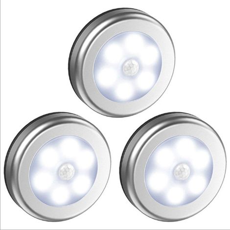 Bravix 3pcs Lampe Led Sans Fil Avec Détecteur De Mouvement Pour Placard, Escalier, Couloir, Cuisine, Chambre À Coucher(coquille D'Argent (lumière Blanche))