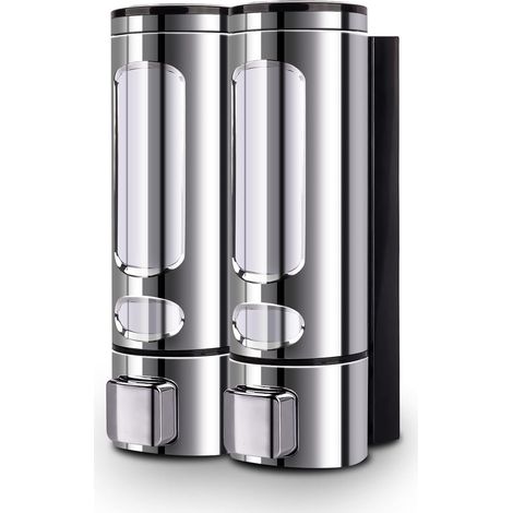 Bravix Distributeur De Savon Manuel En Abs Pour Gel Douche, Shampooing Ou Nettoyant Pour Les Mains - 2 X 400 Ml - Chrome