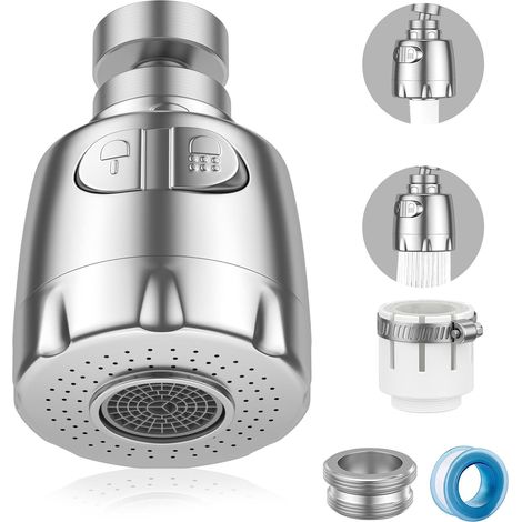 Aérateur De Robinet, 360° Pivotant Robinet, Gorgeurs Aérateur Robinet, À Économie D'Eau Robinet Filtre Régulateur Spray Tête Buse Pour Cuisine Salle De Bains, 2 Modes, Argenté