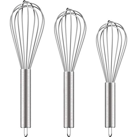 Bravix 3 Pièces De Fouets En Acier Inoxydable 8 "+10" + 12", Ensemble De Fouets Métalliques Wisk Kitchen Tool Fouets De Cuisine Pour Cuisiner, Mélanger, Fouetter, Battre, Remuer
