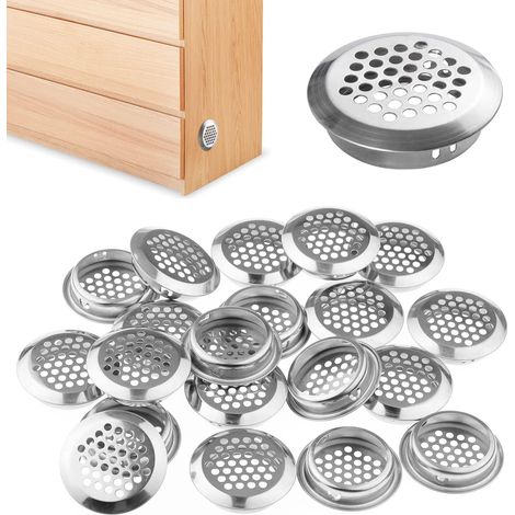 Bravix 20 Pcs Grille De Ventilation Acier Inoxydable,35mm Ronde Grille Aération Persienne Pour Le Respirant De Cabinet,armoire À Chaussures,armoire(argent)