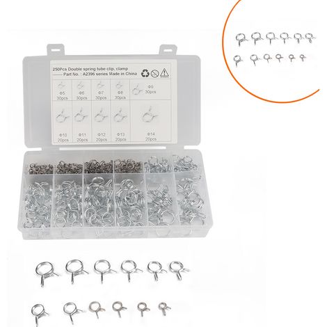 250pcs Clip À Ressort Collier De Serrage Collier De Serrage Pour Tuyau De Carburant Collier De Serrage Collier De Serrage À Ressort Collier De Serrage 5mm, 6mm, 7mm, 8mm, 9mm, 10mm, 11mm, 12mm,