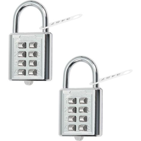 Bravix Lot De 2 Cadenas À Combinaison De 35 X 65 Mm 8 Chiffres Pour Salle De Sport, École Et Personnel Casier Extérieur, Clôture Et Rangement Argenté