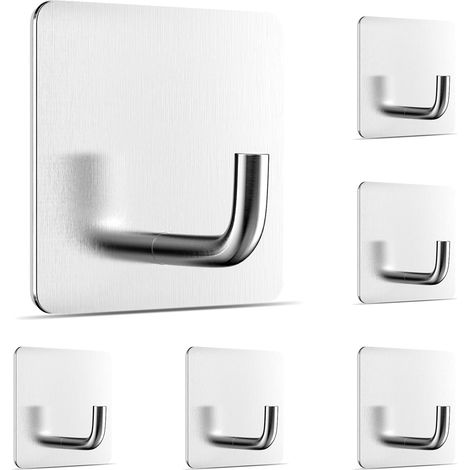 Bravix 6 Pièces Crochets Adhesifs Acier Inox, Crochet Mural Sans Percer, Crochet Kit Pour Accroche Salle Debain, Cuisine, Plafond, Accrocher, Mural, Porte, Peignoirs, Porte Serviette (argent)