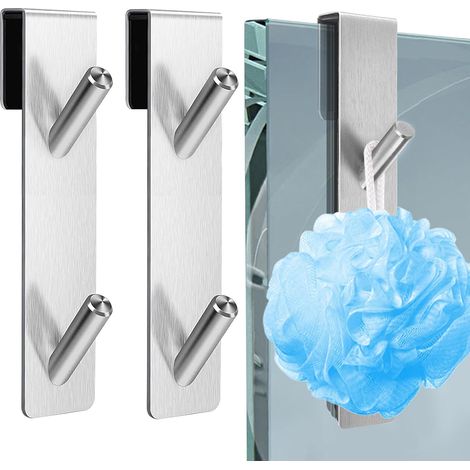 Bravix 2 Pièces Crochet Paroi De Douche Verre,crochet De Douche En Acier Inoxydable,porte Serviette Salle De Bain Sans Percage,crochets De Porte De Douche,pour Suspendre Set De Douche,serviette(argent