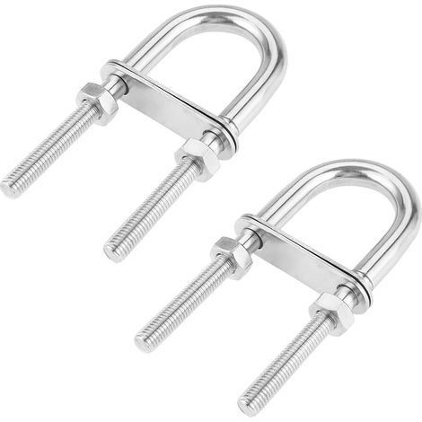 Bravix Lot De 2 Boulons En U M6 X 90 Mm En Acier Inoxydable Argenté Avec Contre-plaque Et Écrous Pour Fixation Et Connexion De Décorations De Bateau