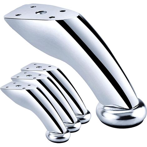 Bravix 4 Pièces Pieds Des Meubles, Pieds En Fer Chromé, Pied De Canapé Inclinaison, Pieds De Table Basse, Pied De Table Obliques,(argent, 9.5cm)