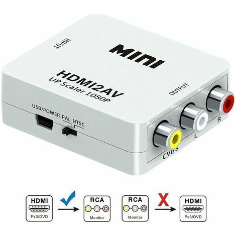 Bravix Convertisseur Hdmi Vers Av Hdmi2av Commutateur Hdmi Vers Rca Hdmi 1080p (blanc)