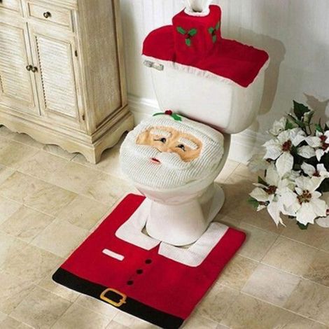 Bravix Décorations De Toilette De Noël - Siège De Toilette Bonhomme De Neige Rouge Et Blanc