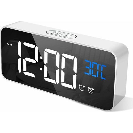 Bravix Réveil Numérique Led, Réveil Numérique Horloge De Bureau Miroir Réveil De Voyage Rechargeable Usb Avec 2 Alarmes/snooze/température