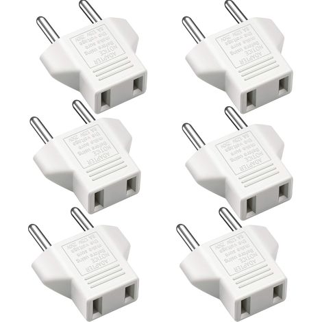 Bravix Adaptateur Us Vers Ue, [6-pack] 2 Broches Cn Chine Us Us Vers 2 Broches Ue France, Allemagne, Espagne, Egypte, Etc. - Blanc