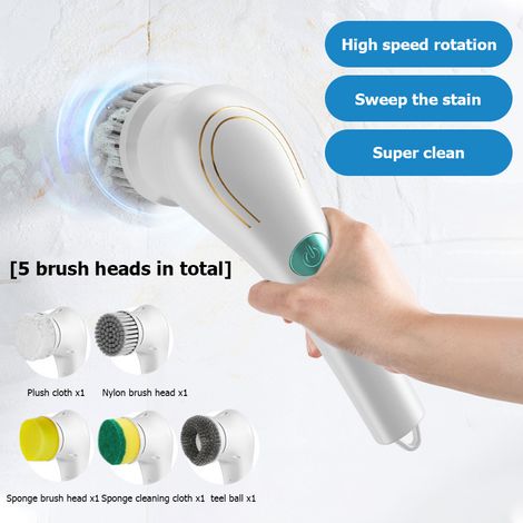 Bravix Brosse Nettoyage Electrique Scrubber Set: Brosse Nettoyage Portable Batterie Rechargeable Spin Scrubber Kit Brosse Nettoyage Cuisine Salle Bain Douche Ensemble Brosse Nettoyage