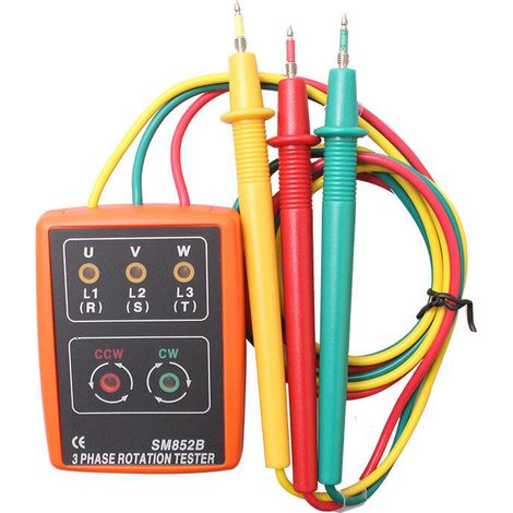 Testeur De Rotation De Compteur Triphasé Ac60v 600v, Équipé De Pinces Crocodiles Et D'Un Testeur De Buzzer À Affichage Led