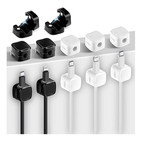 Bravix Lot De 12 Clips Magnétiques Réglables Pour Rangement De Câbles Sous Le Bureau Support De Cordon Adhésif Pour Table De Chevet Mur Voiture Bureau（noir + Blanc）
