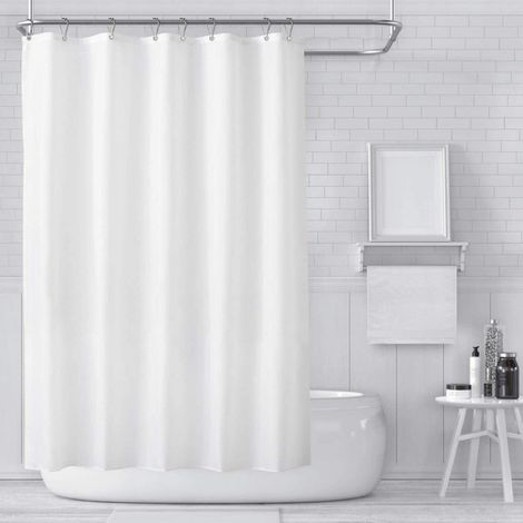 Bravix Rideau De Douche, Rideau De Douche En Tissu Imperméable Blanc Anti-moisissure, Lavable En Machine, Avec 12 Crochets Antirouille, 120x180cm