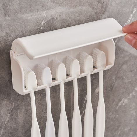 Bravix Porte-brosse À Dents Mural Avec Couvercle, 6 Emplacements Auto-adhésifs Pour Brosse À Dents, Support De Rangement Pour Salle De Bain, Douche, Camping-car, Camping-car