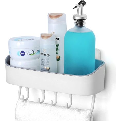 Bravix 4 Crochets - Support Douche Sans Percage Amovible En Plastique Pour Shampoing & Gel Douche - Tablette Douche & Cuisine Avec Drainage