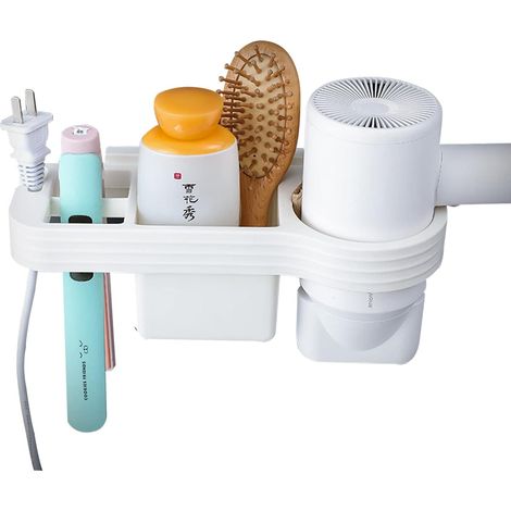 Bravix Porte Lisseur Porte Seche Cheveux Avec Range-câbles, Support Seche Cheveux Sans Percage Support Mural Pour Organisateur De Sèche-cheveux Blanc 258.58cm