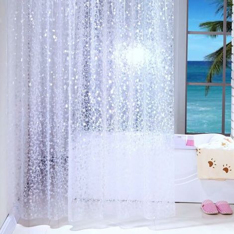 Bravix Rideau De Douche Transparent Blanc, Étanche, 100 % Peva Avec Crochets, Tissu, Claire, 120x200cm