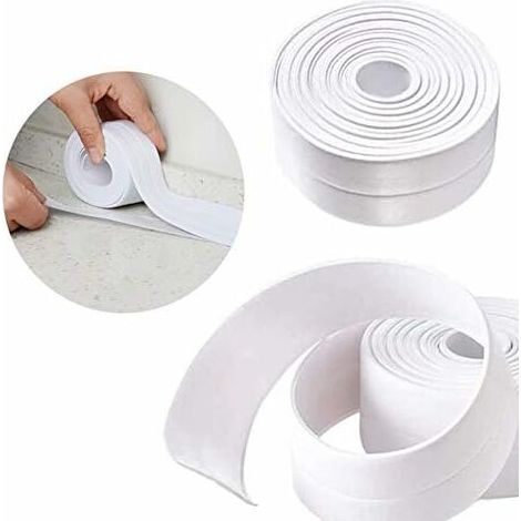 Bravix 1 Rouleaux Bande Etancheite Autocollante Imperméable,bain &cuisine Ruban Caulk Bande D'Étanchéité,ruban Adhesif De Scellage Mural,cuisine,toilette,douche,salle De Bains (blanc)3.2mx38mm