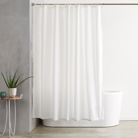 Bathroom Shower Curtain, Water Resistant Fabric With Grommets & Hooks, Machine Washable, 72"x72", White