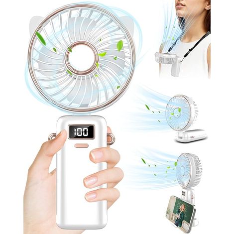 Bravix Mini Ventilateur Portable,ventilateur Main Usb Rechargeable Silencieux 5 Vitesse,petit Ventilateur Portatif Bureau Avec Base ,hand Fan Electrique Pour Exterieur,voyage-blanc