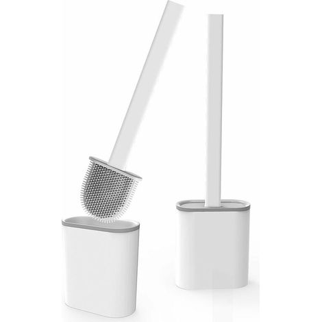 Bravix Brosse Wc Silicone 2 Pcs Avec Support Brosse Toilette Suspendu Antibactérienne Balayette Wc Pour Salle De Bains Blanc