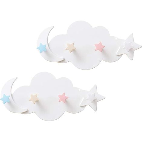Bravix Lot De 2 Crochets Muraux En Forme De Avec Étoiles Et Lune, Porte-clés, Porte-manteau, Porte-manteau, Patères Murales, Porte-serviettes Pour Enfants