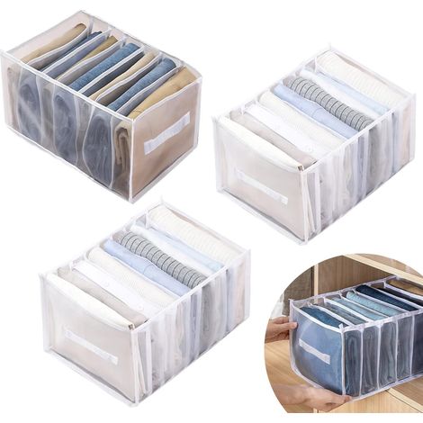 Bravix Boîte De Rangement Pour Vetements 3 Pièces, Pliable Organisateur De Tiroir À Vetements, Pour Sous Chaussettes, Soutien-gorges, Jeans(blanc, Grilles 7 + Grilles 9 + Grilles 9)