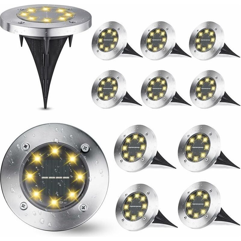 12 Stück Warmweiße Solar-bodenleuchten Für Den Garten, 8 Leds, Ip65 Wasserdicht, Einbau-solarstrahler Für Den Außenbereich Für Wege, Rasenflächen, Terrassen, Höfe Und Schwimmbäder [energieklasse A]