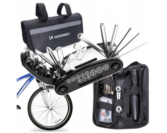Wozinsky WMZ-01N tool kit 16-in-1 bicycle multitool pump wrenches inner tube kit - black