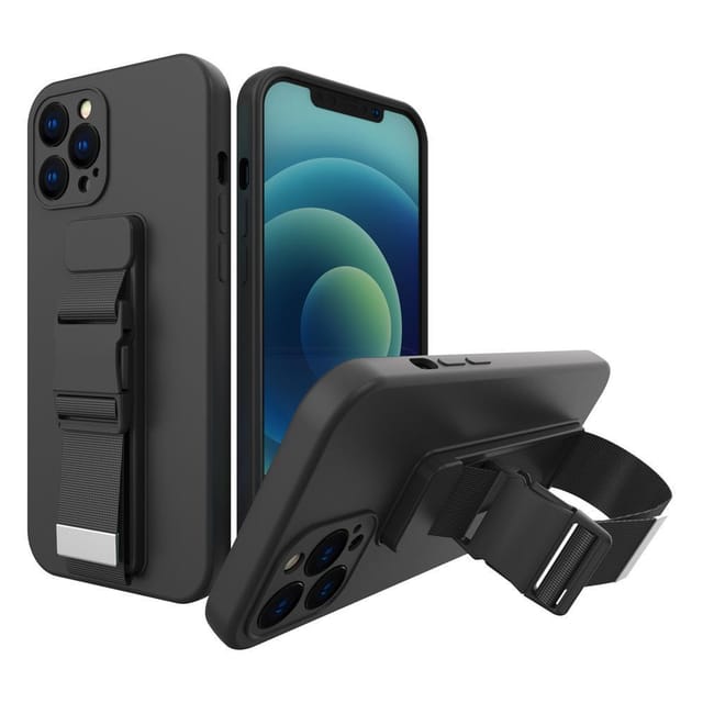 Hurtel Rope Case Silicone Case with Lanyard Purse Lanyard Strap for Xiaomi Redmi Note 11 Pro Black