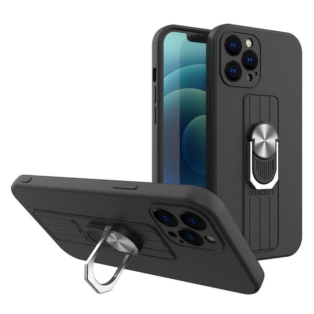 Hurtel Ring Case Silicone Case with Finger Grip and Stand for Xiaomi Poco M4 Pro 5G Black
