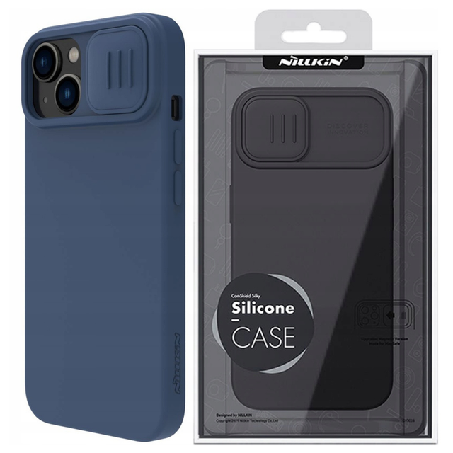 Nillkin CamShield Silky Silicone Case iPhone 14 Plus Case Cover with Camera Cover Blue