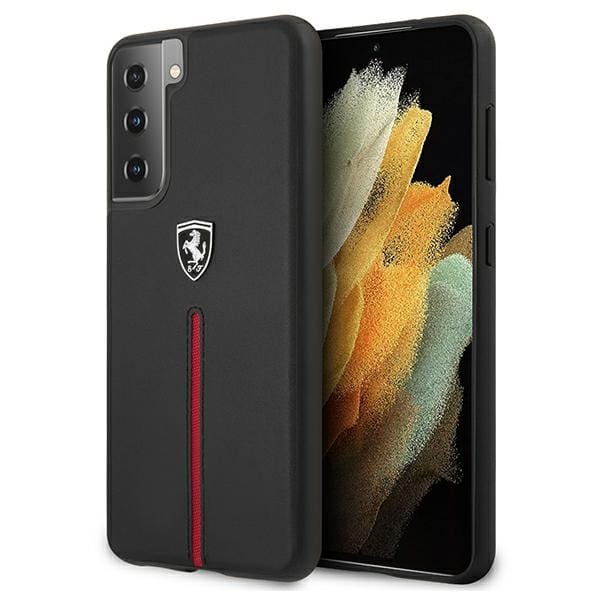 Ferrari Off Track Leather Nylon Stripe Case for Samsung Galaxy S21+ - Black