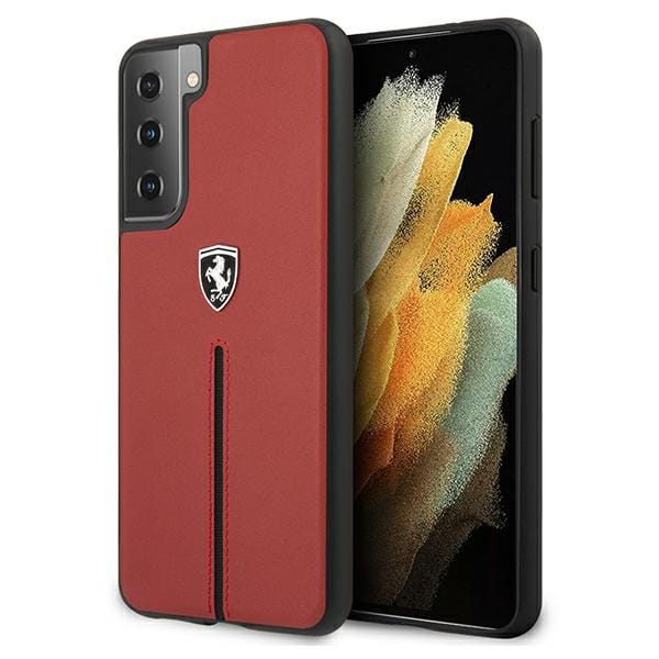 Ferrari Off Track Leather Nylon Stripe Case for Samsung Galaxy S21+ - Red